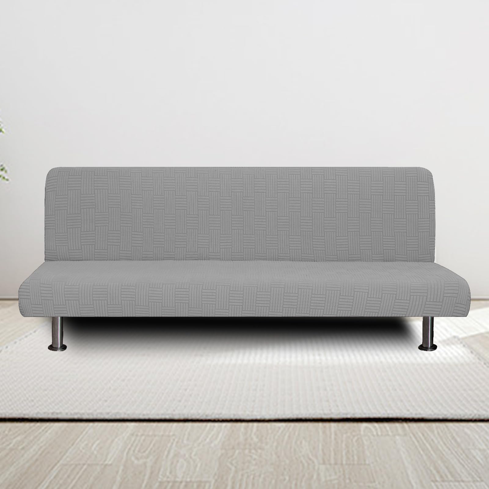 Funda Elástica Jacquard para Sofá Cama Plegable sin Brazos de 3 Plazas, Lavable, Protector Ajustable Suave, Cubierta Total Mueble Futón Clic Clac (Gris Claro)