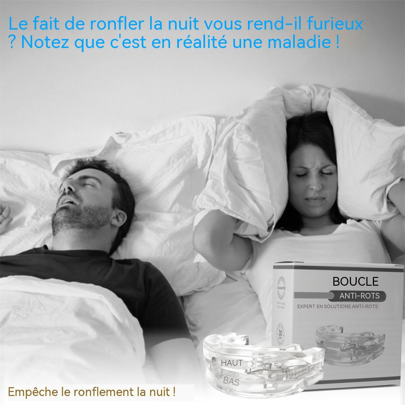 Gouttière Anti-Ronflement Réglable – Orthèse d’Avancée Mandibulaire Confortable – Appareil Anti Ronflement pour Dormir – Protège-Dents Souple, Ajustable & Facile à Nettoyer