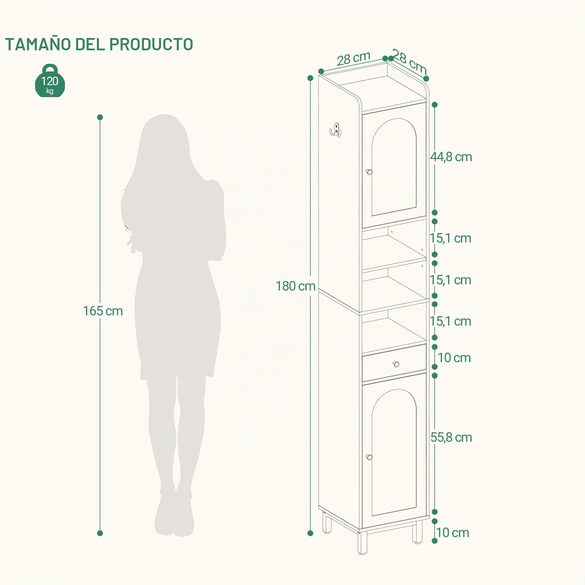 Hzuaneri Armario para Baño Alto, Armario Estrecho para Papel Higiénico con 2 Puertas y Cajón, Organizador de Baño con Estante Ajustable para Dormitorio, Salón, Estudio, Blanco BC29013G | Baño alto con 2 puertas y cajón, compartimento abierto, armario de b