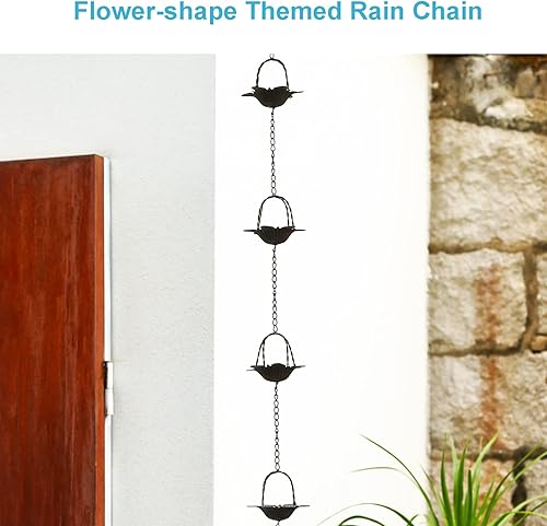 Miniatura 2 de Cadena de lluvia de flores de lirio de agua, cadenas de lluvia de repuesto para canaletas exteriores, 8.5 pies de longitud, azul antiguo
