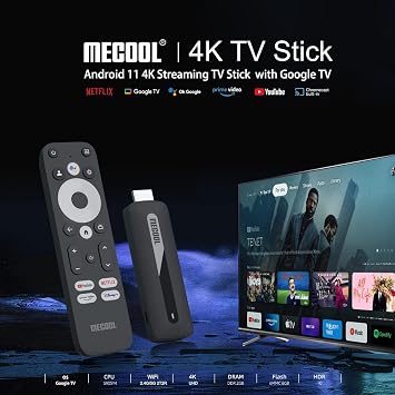 MECOOL KD3 4K Google TV Stick Android 11 Netflix Certified internet tv, Google Assistant voice remote, Chromecast, Prime Video, Youtube, Bluetooth, 4K HDR, Dual Band WiFi
