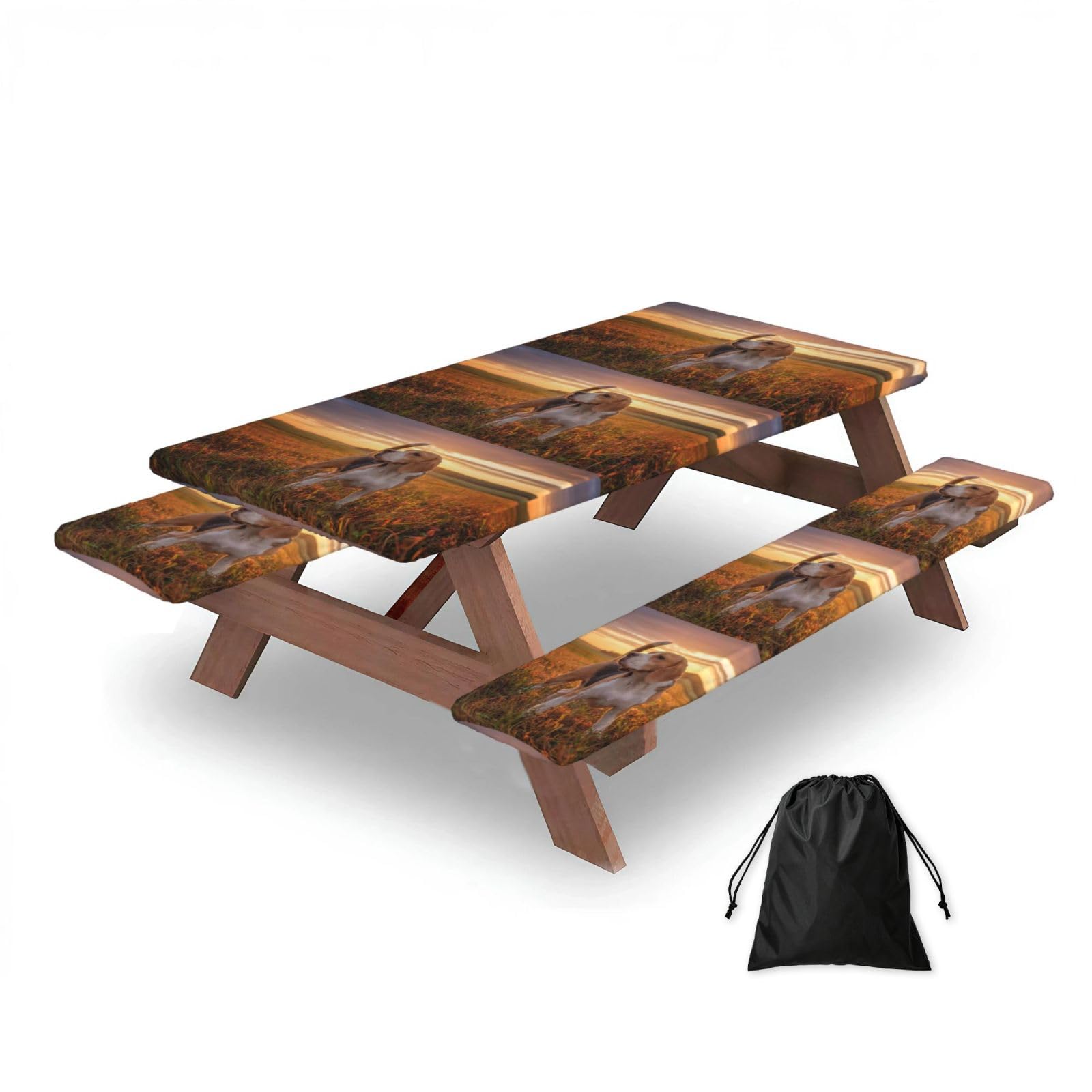 Dopklna As Picture Beagle Lawn Dogs On A Walk Pets Dogs Sunset, Picnic Table Cover With Bench Covers -Waterproof Elastic Fitted Tablecloth For Garden Camping Patio 76X152cm