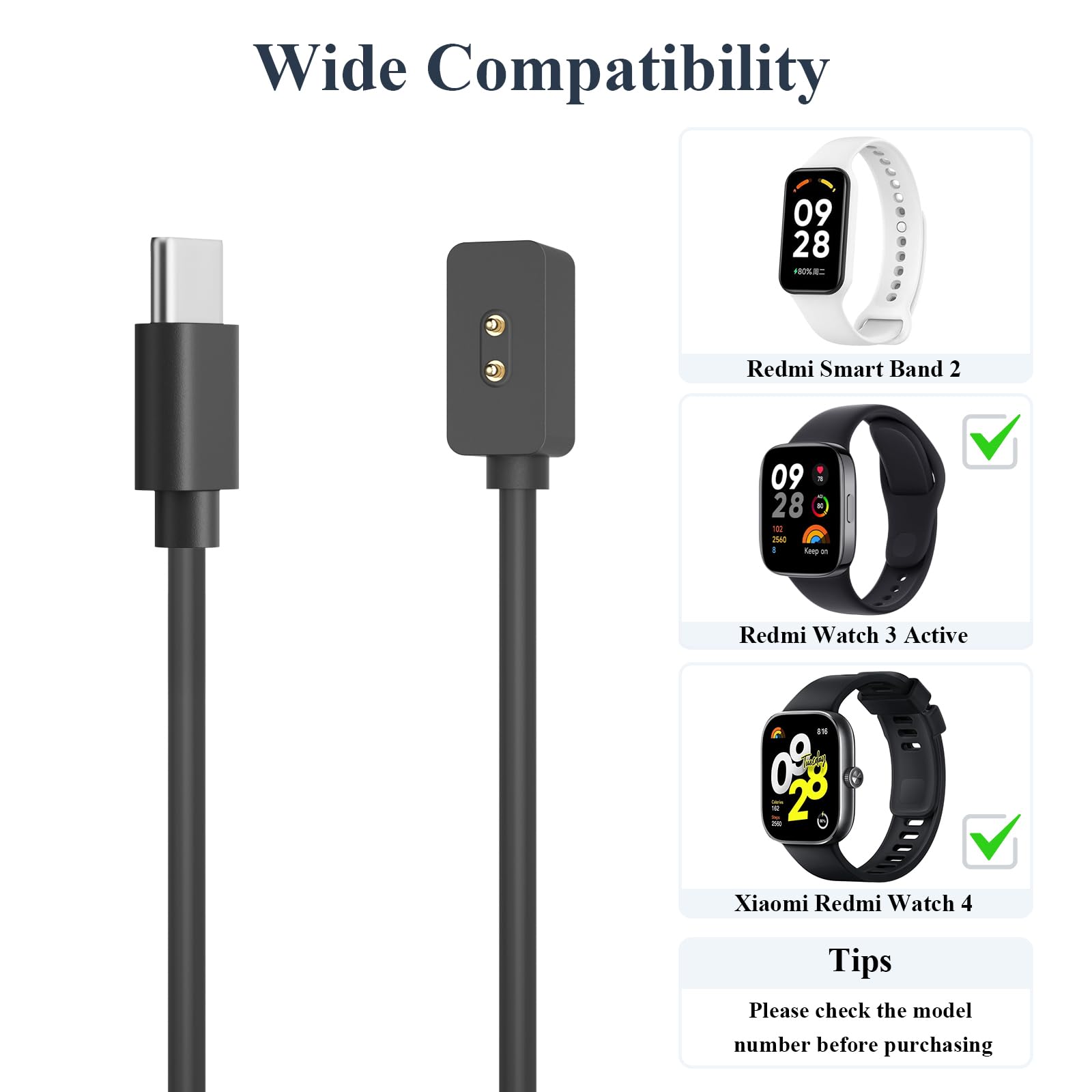 Meliya Ładowarka USB C do Xiaomi Smart Band 9/9 Pro/9 Active, kabel szybkiego ładowania Xiaomi Mi Band 9/9 Pro/9 Active (100 cm)