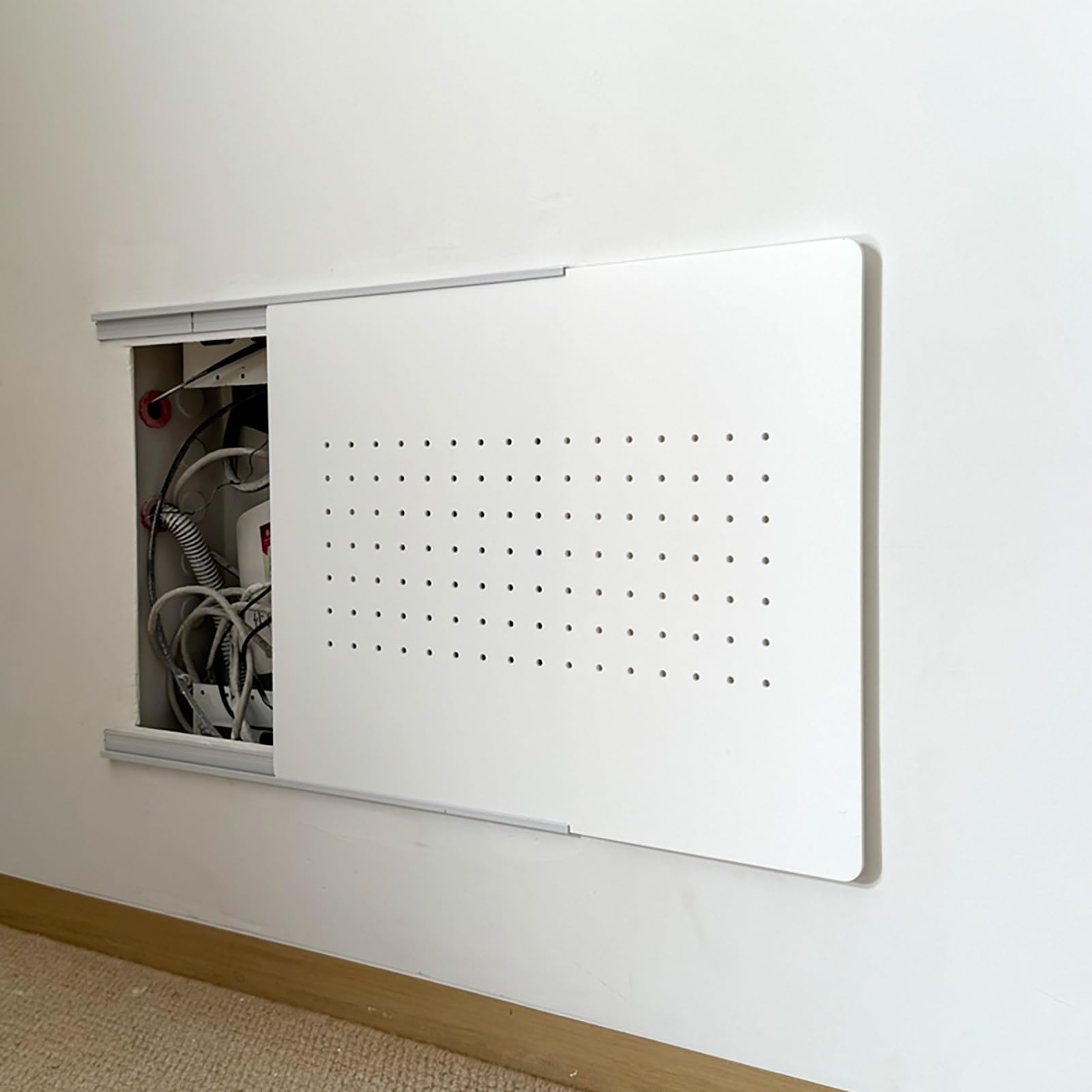 Stromkasten Verkleidung Schiebeabdeckung für Schalttafeln mit Selbstklebender Schiene, Extra Dünne Abdeckung für Stromzählerkästen, Dekorative Wand, Abdeckung für Sicherungskästen im Schlafzimmer(Whit