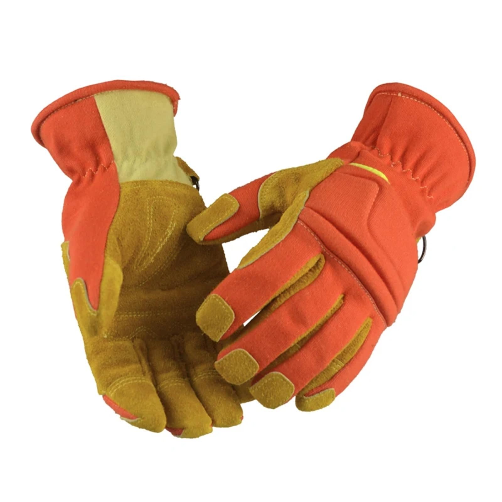 Genérico 1 par/2 unidades de guantes de trabajo de piel de vacuno y tejido de aramida: ignífugos, anticorte, resistentes al fuego y aislantes térmicos for rescate de emergencia.(L)