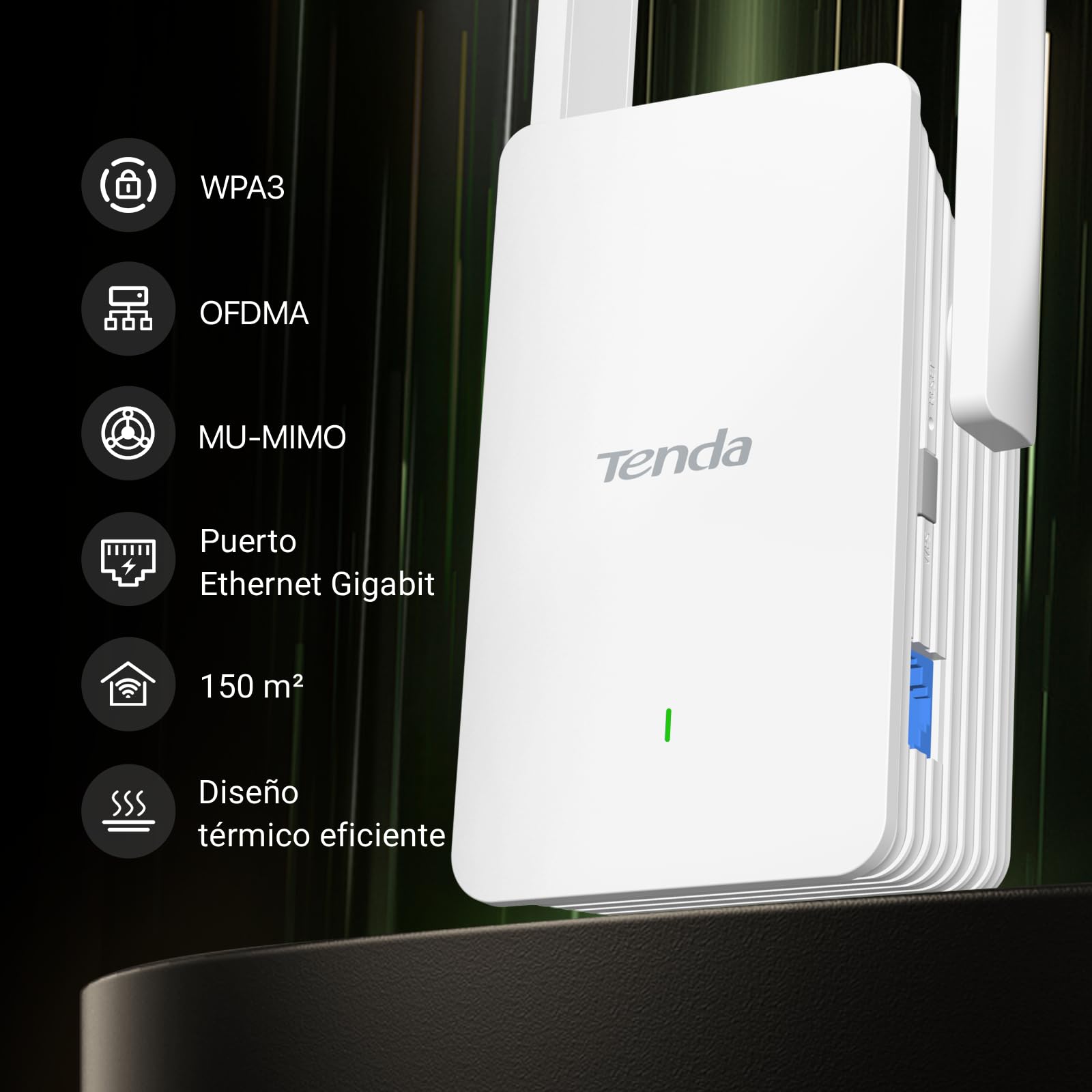 Tenda Wi-Fi 6 Repetidor WiFi AX1500Mbps Extender, Amplificador Cubre hasta 150m², 1 Puerto Gigabit Ethernet, WPS, Modo Ap, Indicador LED, Compatible con Todos los Routers, A23