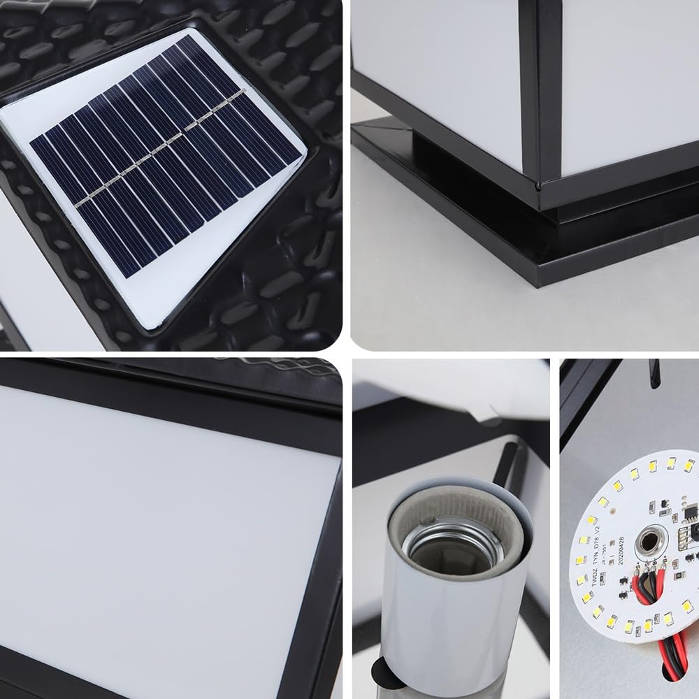 Zdalnie sterowane lampy solarne na słupki, nowoczesna prosta lampa na taras, wodoodporna latarnia słupkowa na patio, werandę, ogród(Brass,X-Large)