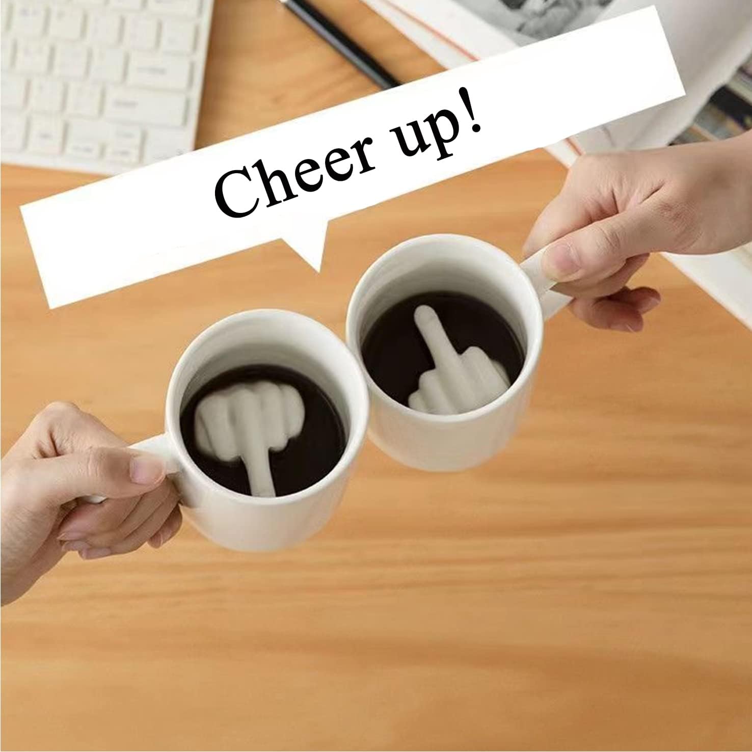 YILIUJIU Middle Finger Mug Up Yours Coffee Mug Funny Novelty Ceramic Tea Cup White Elephant Gift Gag Gift for Valentine Day Birthday Halloween Christmas and New Year