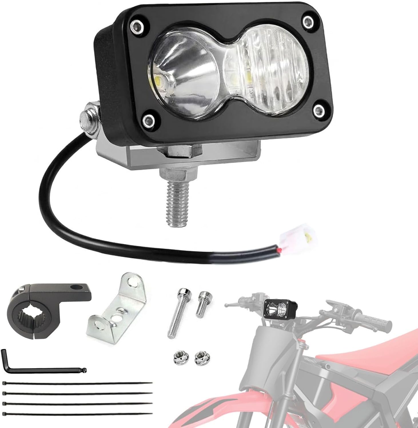 Compatible Fit for Yozma IN 10 Dirt Pit Bike Dual-Beam Headlight, 20W LED Headlight 6500K Plug-Play Motorcycle Auxiliary Light