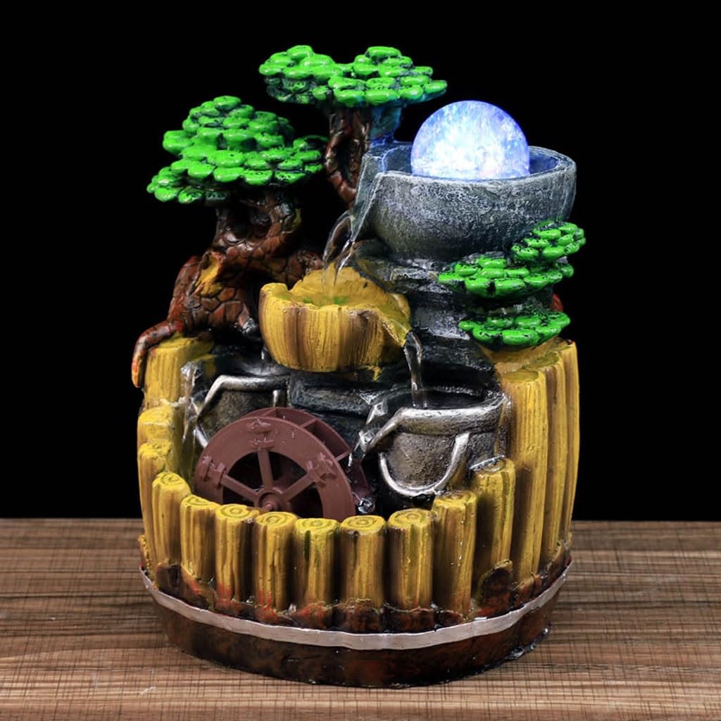 Fuente Decorativa de jardín, Fuente de Agua con Cascada, de Resina, con Bola de Cristal, Zen, decoración para salón, Dormitorio, Oficina, 20 x 16 x 26 cm