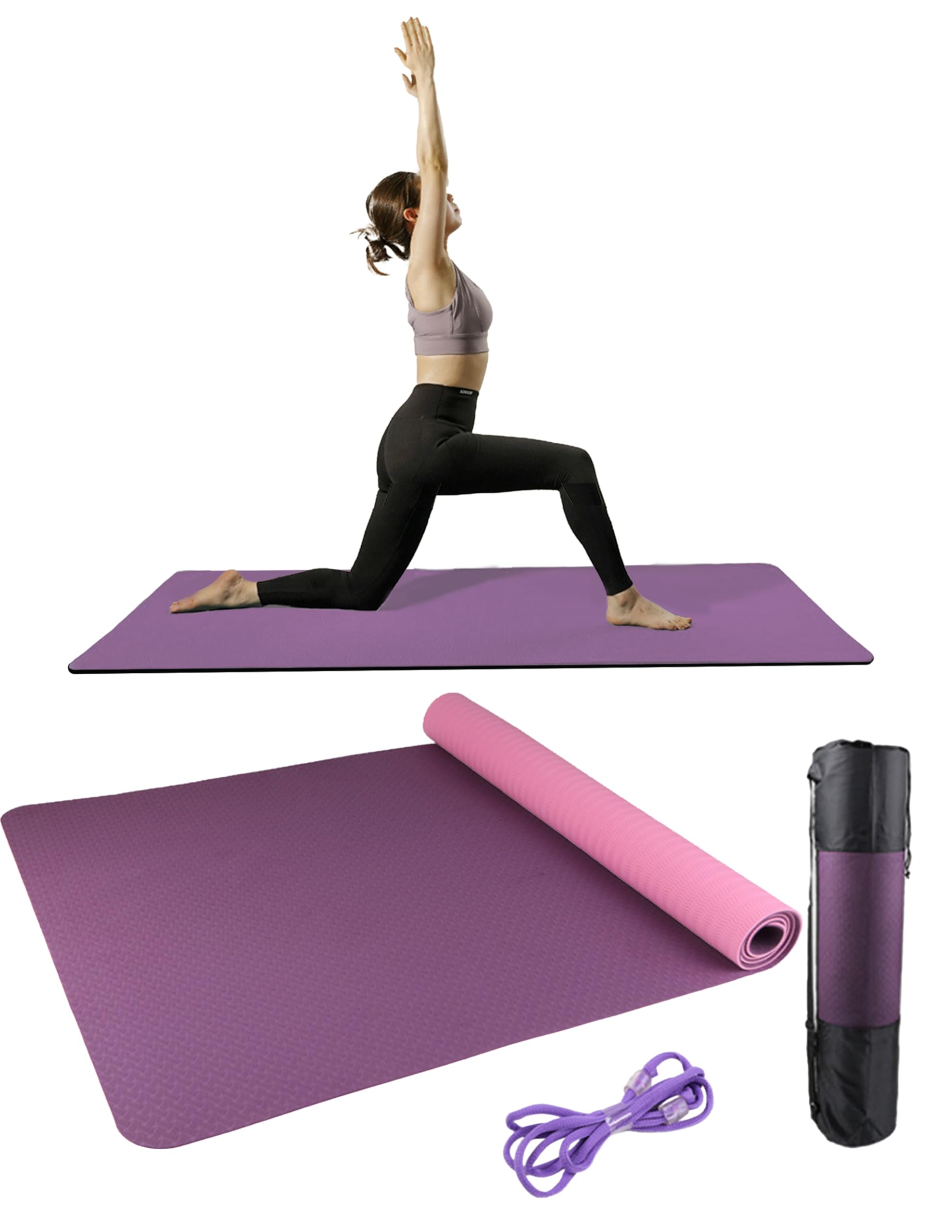 Miss Tiara 80cm Extra-Wide TPE Yoga Mat with Double-Sided Anti-Slip Design and Portable Storage Bag Suitable for Yoga Pilates Exercise and Fitness