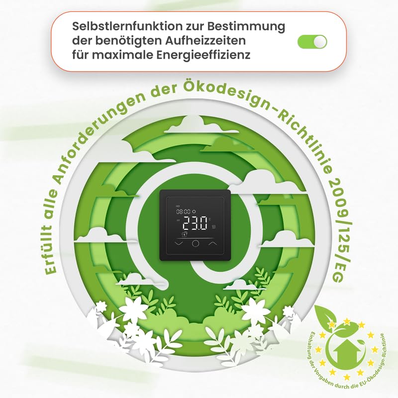 Touchthermostat, Heizungsthermostat – Digital Thermostat Heizung, Thermostat Fußbodenheizung, Thermostat Heizung (Schwarz)
