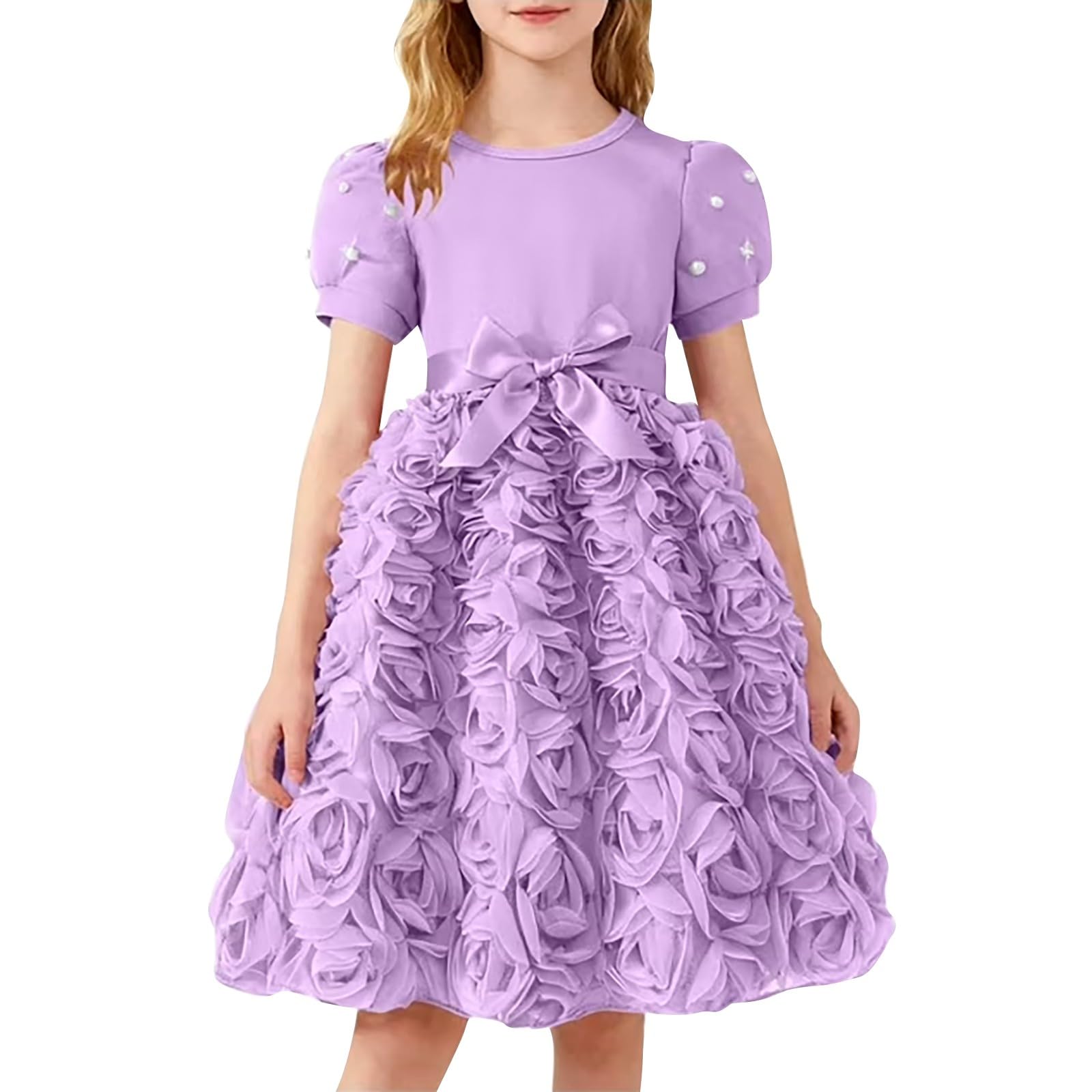 Vestito da festa per ragazze a maniche corte con scollo rotondo floreale principessa tutù abiti per bambini casual estate compleanno ballo di fine anno abito midi in tulle