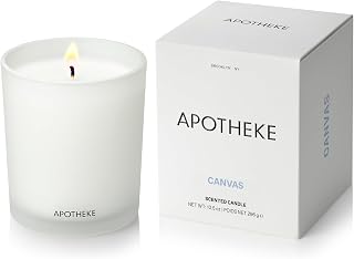 Apotheke Canvas Scented Soy Candle 10.5oz - Non-Toxic White Musk, Lily of Valley & Dew Drops Luxury Jar for Home