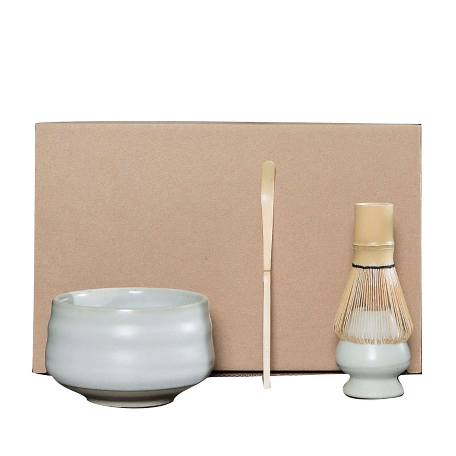 Cuillere Matcha avec Cuillère à Café en Bambou Matcha Kit Service à Thé Japonais Traditionnel Bureau à Domicile et Salon de Thé(Blanc,4-Piece Set)