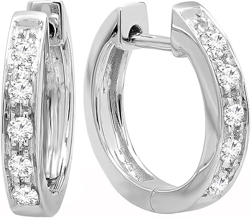 Dazzlingrock Collection Pendientes de aro de 0,12 quilates (quilates) con diamantes blancos redondos para mujer, disponibles en metal de 10 K14 K18