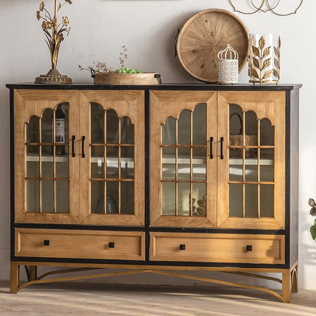 Kaffeebarschrank Retro-Eingangsschrank, Gewölbter Arbeitszimmerschrank, Hotel-Weinschrank, Mehrschichtiger Lagerschrank Buffetschrank mit Stauraum(B,M:80CMX40CMX161CM)
