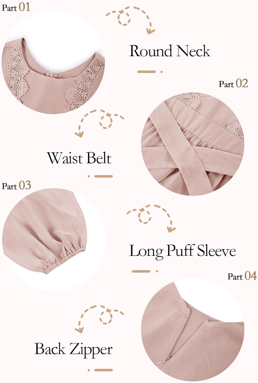 Girls Boho Dresses 3/4 Sleeve V-Back Lace Flower Crew Neck Tiered Ruffle Swing Party Maxi Dress - Image 6