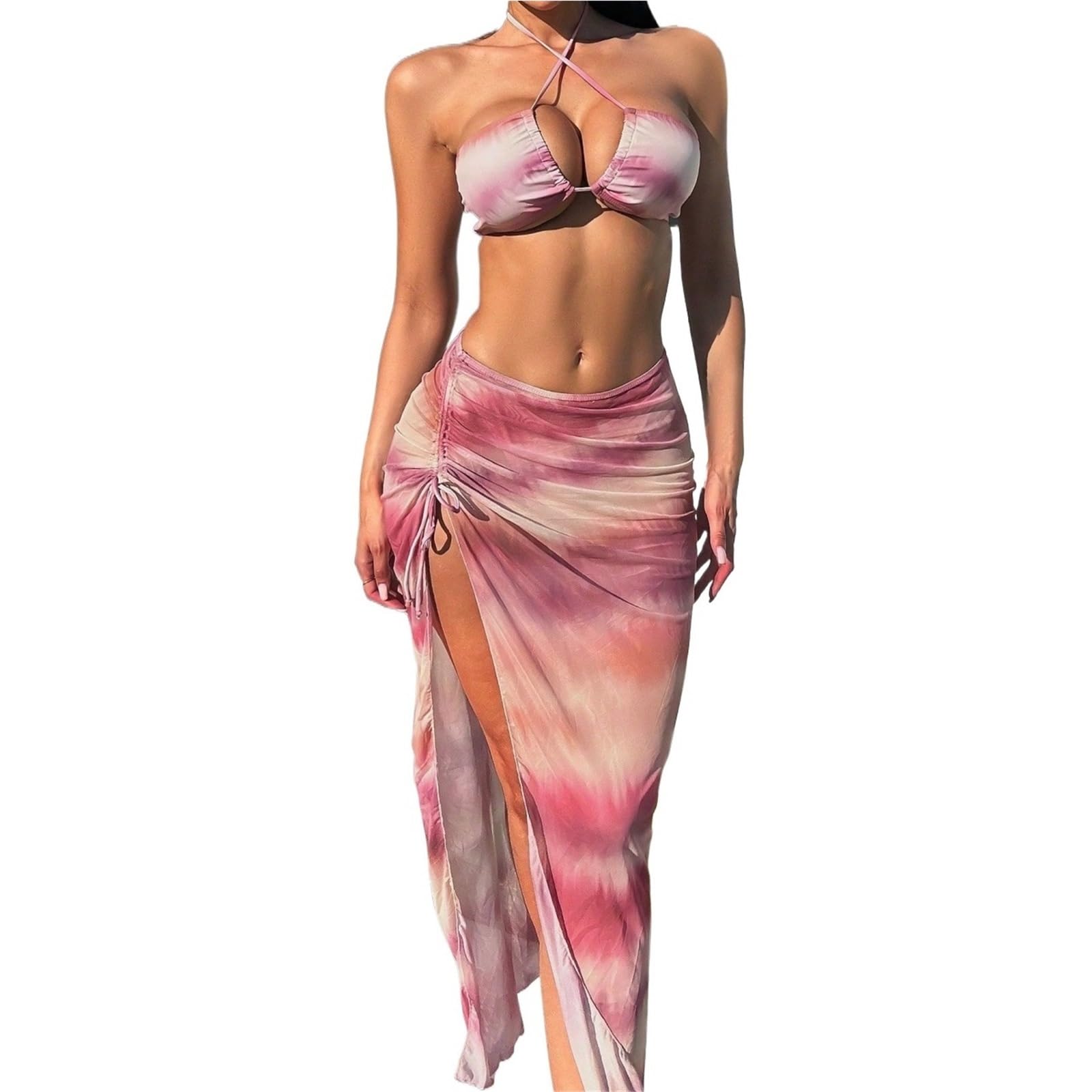 Letni, seksowny, bez rękawów, wiązany na szyi, trzyczęściowy strój kąpielowy bikini w stylu plażowym, miękki i wygodny