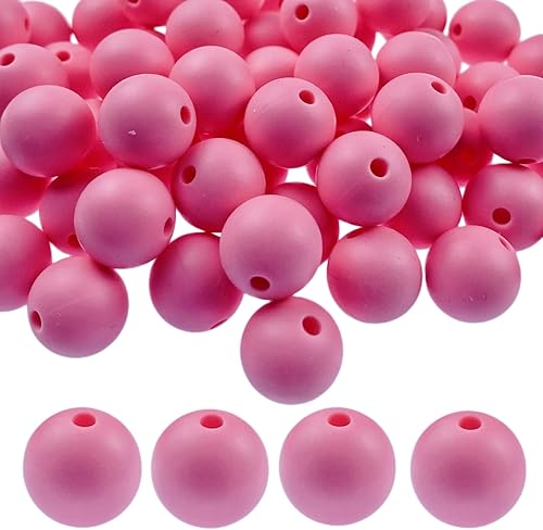 Cuentas de silicona, 70 cuentas redondas de goma de 0.472 pulgadas (0.472 in) para joyería (rosa)