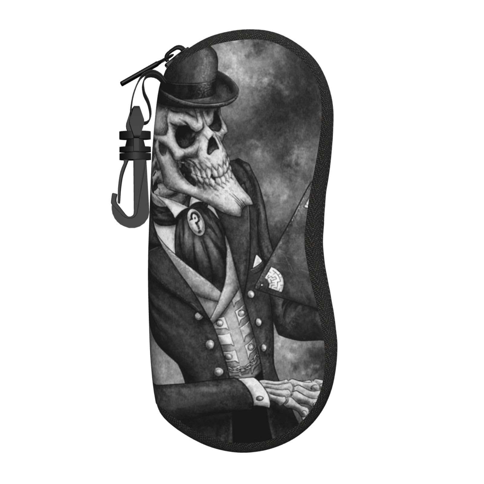Glasses Case Death Skull Gentleman Books Zipper Eyeglass Case Soft Portable Travel With Clips Sunglasses Pouch
