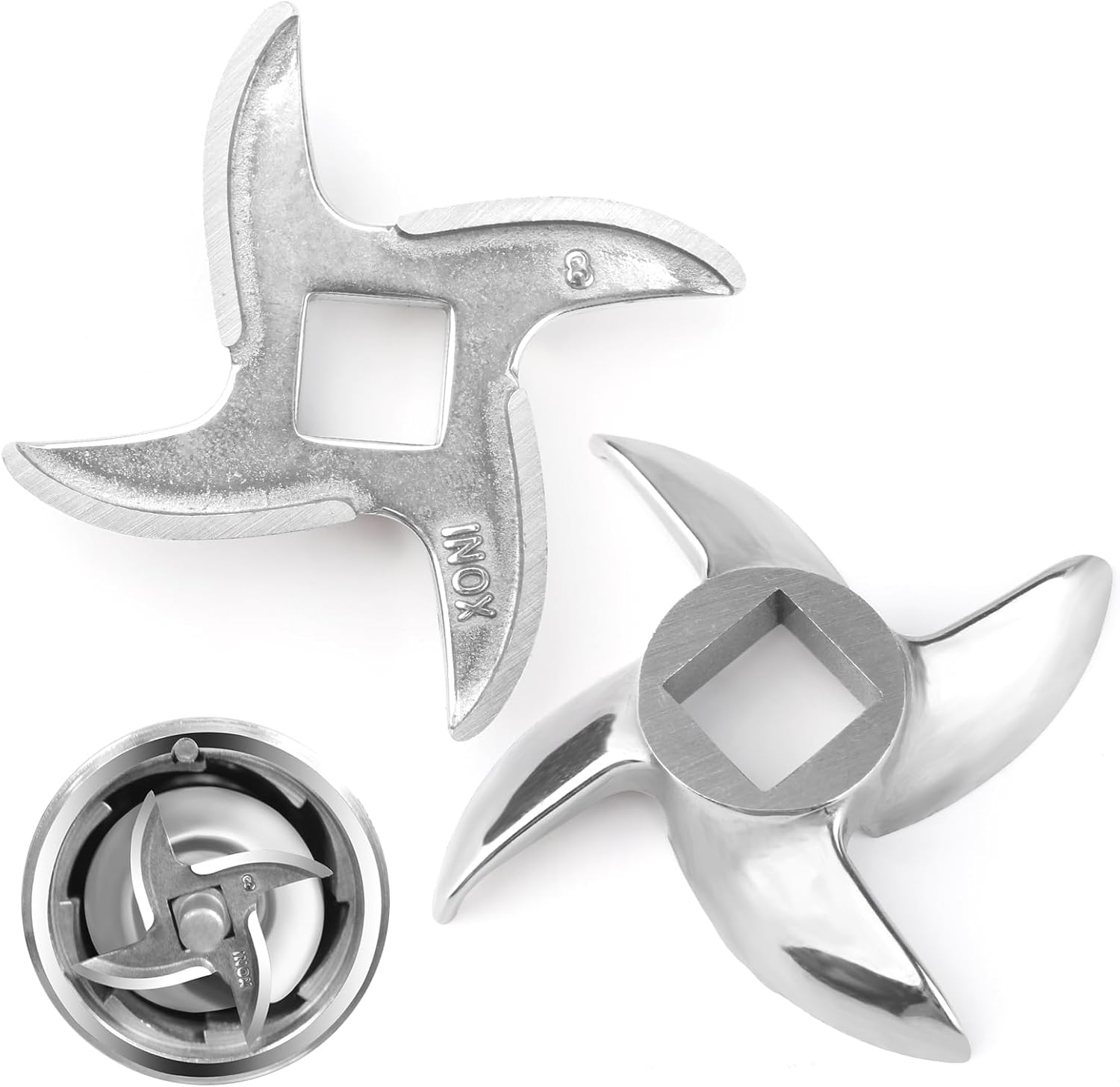 2Pcs #8 Meat Grinder Blade Meat Grinder Knife,Stainless Steel Knife Cutter Replacement,Grinder Blade Knife Cutter Grinding Accessories Parts for Meat Grinders