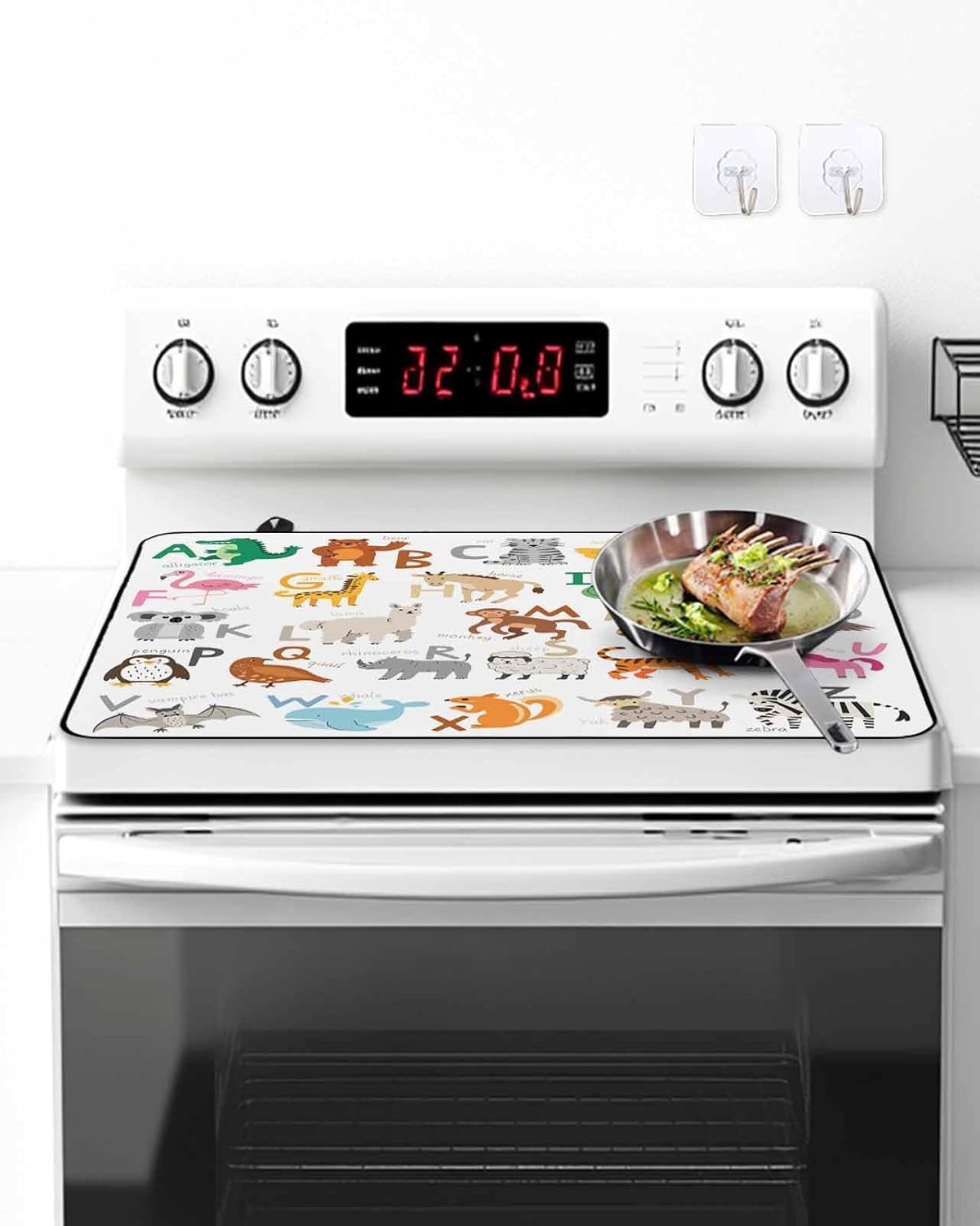 Animal Alphabets Stove Top Covers for Electric Stove, Cartoon Colorful Simple Cute Animals Letters Glass Ceramic Stove Cover Foldable Rubber Mat Heat Resistant Cooktop Protector for Kitchen 36''x21''