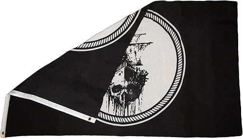 Miniatura 2 de Trade Winds Bandera Jolly Roger Pirata Black Sea Ghost Ship Black Pearl Ship de 3 x 5 pies, ojales de alta calidad, resistente a la decoloración
