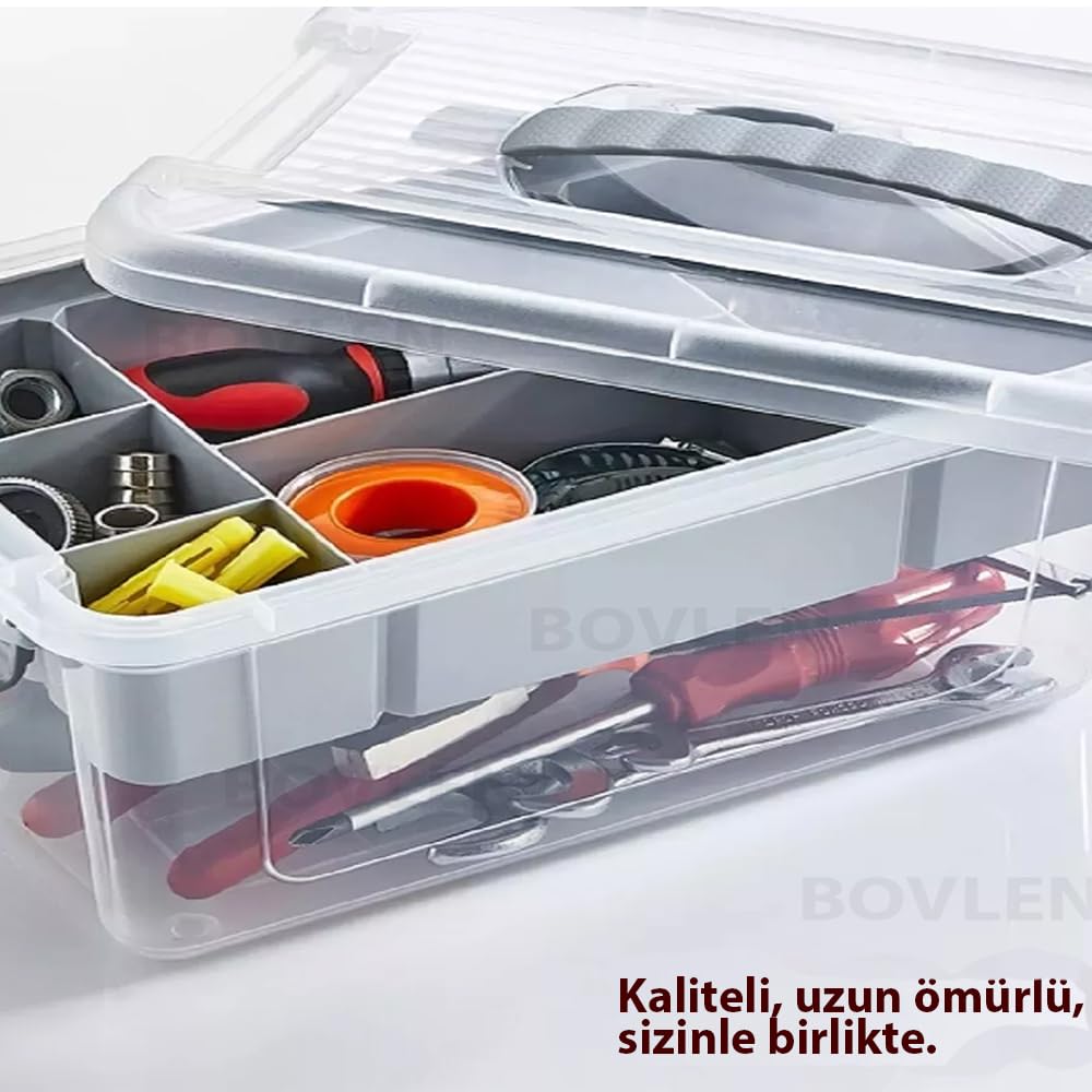 Büyük Boy Bölmeli Organizer Kutu 12 Litre - Şeffaf Tasarım Saklama Kabı - Ev Araba Saklama Kutusu - Ev Banyo Düzenleyici, Dolap Düzenleyici, Saklama, Kutu, Organizer (12 Litre)