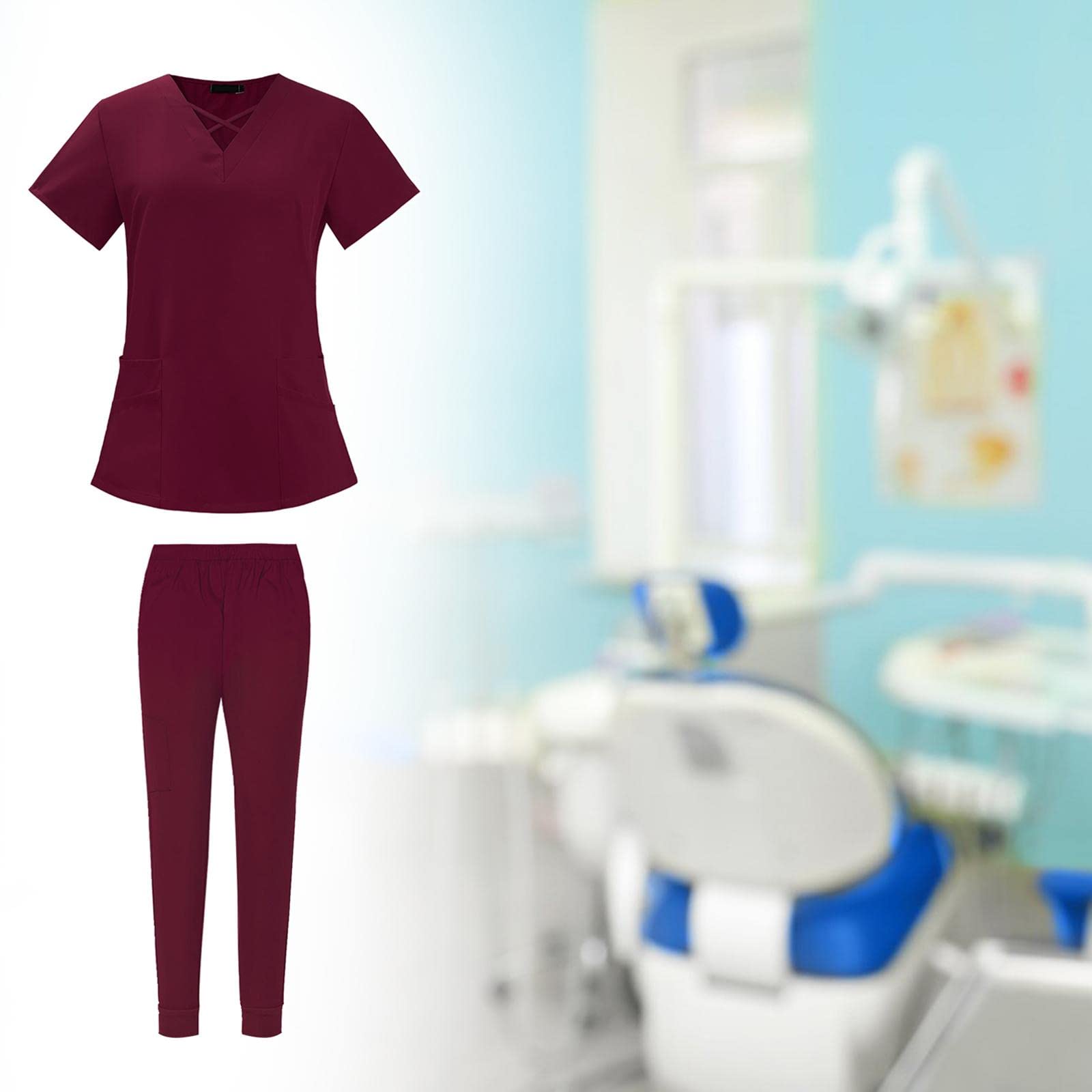 Conjunto de Uniforme Médico para Mujer, Pantalón Cómodos Y Sencillos con Bolsillos. Uniforme de Trabajo para SPA, Asistente de, Jogging Y E, Color rojo en S