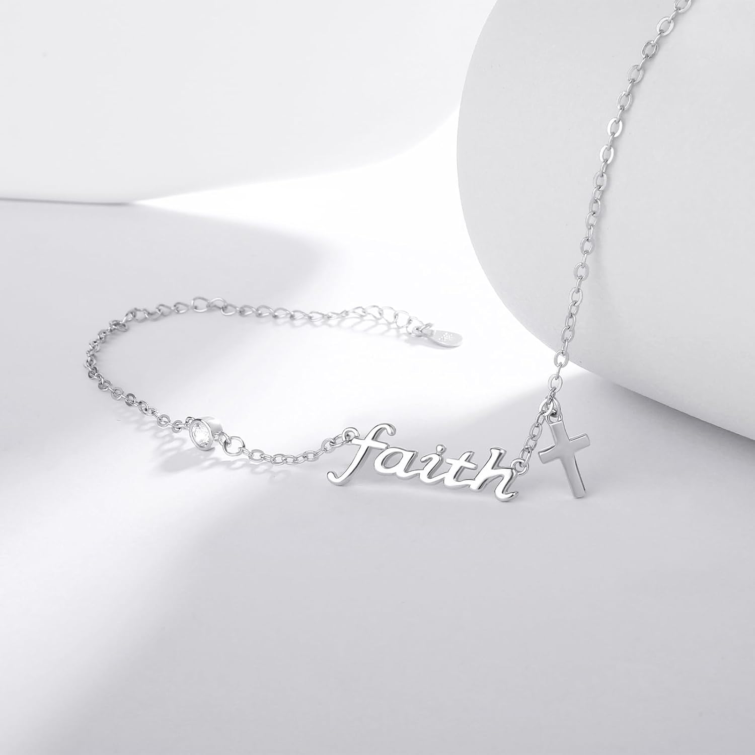 faith Bracelet,S925 Sterling Silver Faith Cross Double Layer Bracelets Christian Jewelry for Women