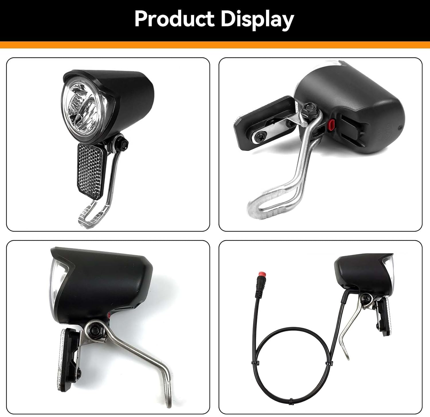 Electric Bike Headlight, 12V-60V Compatible, 2 Pin Waterproof Connector Electric Bike Front Light, Road Bike LED Front Light for Night Riding, 15inch Cable