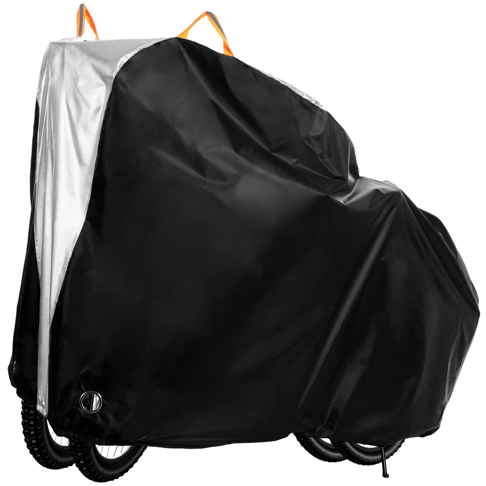 Bike Cover for 1 or 2 Bikes, Outdoor Waterproof Bicycle Covers with Storage Bag, Reflective Adult Tricycle Cover Trike Cover with Lock Holes, Windproof Straps, UV Protection Silver Coating