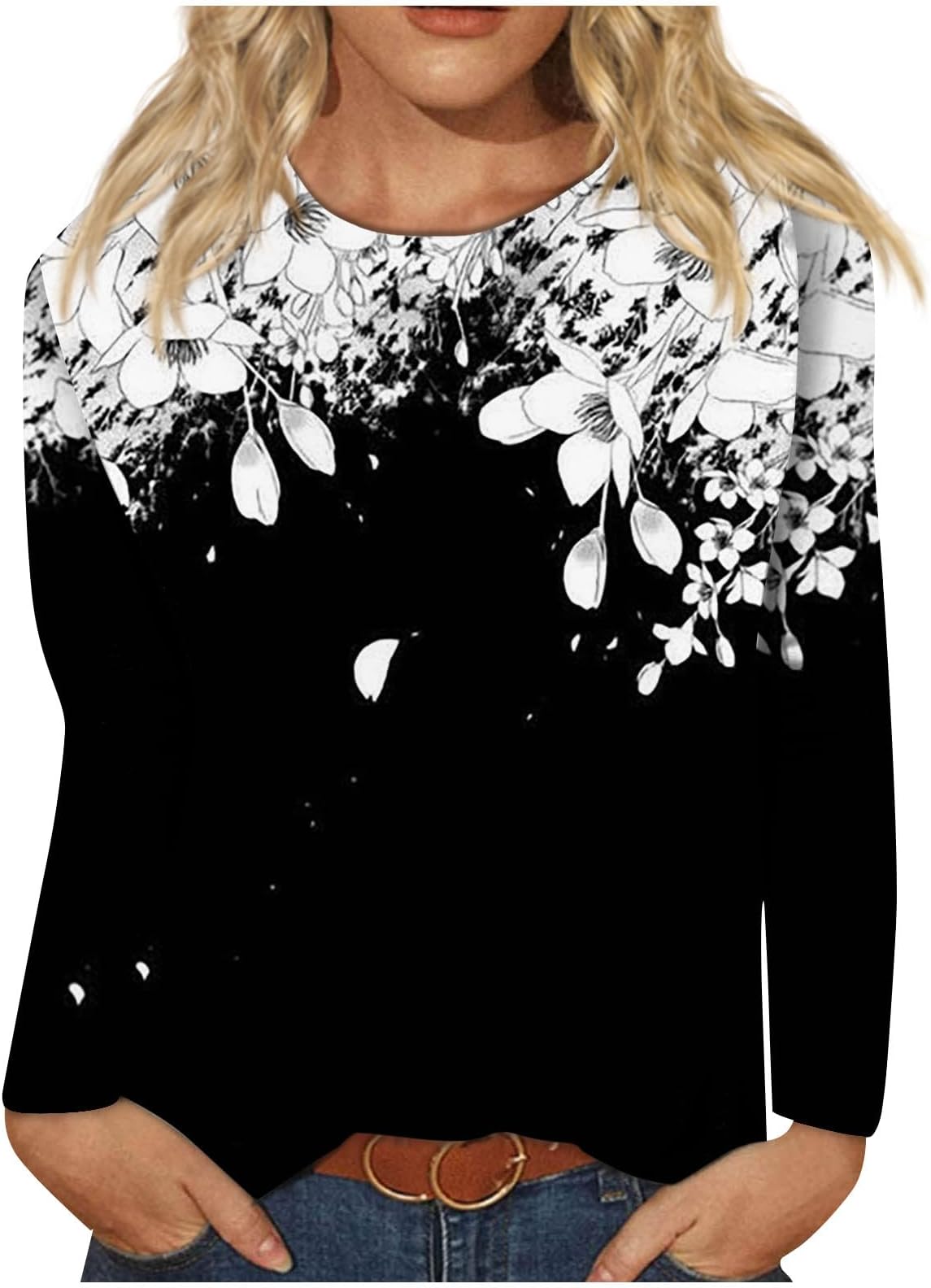Tops for Women 2023 Long Sleeve Shirts for Women Fall T Shirts for Women Print Blouses for Women Round Neck Tee
