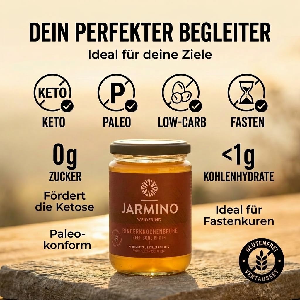 JARMINO Knochenbrühe BIO Weiderind 6x 350ml reich an Kollagen Protein Aminosäuren