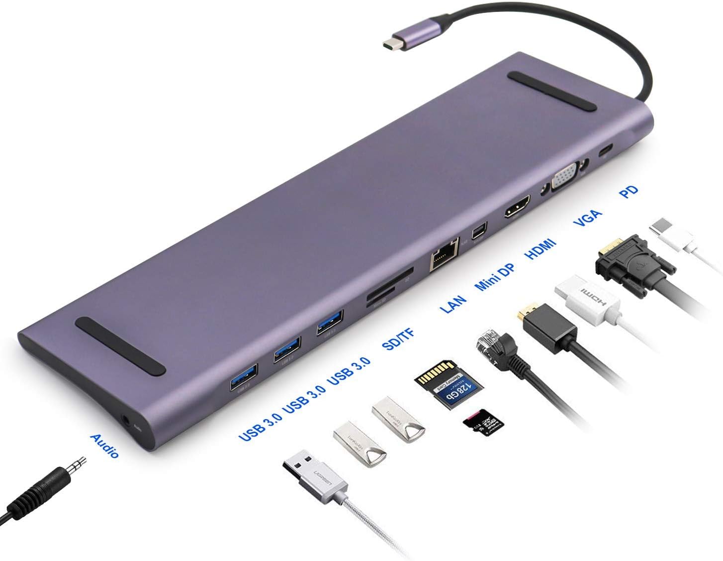 USB C to HDMI 4K Adapter, Honfeng Type C to HDMI Multiport AV Converter 3-in-1 with USB 3.0 Port & USB C Recharging Port for Samsung Galaxy s8/s8 Plus, MacBook Series, ChromeBook Pixel (Sliver)