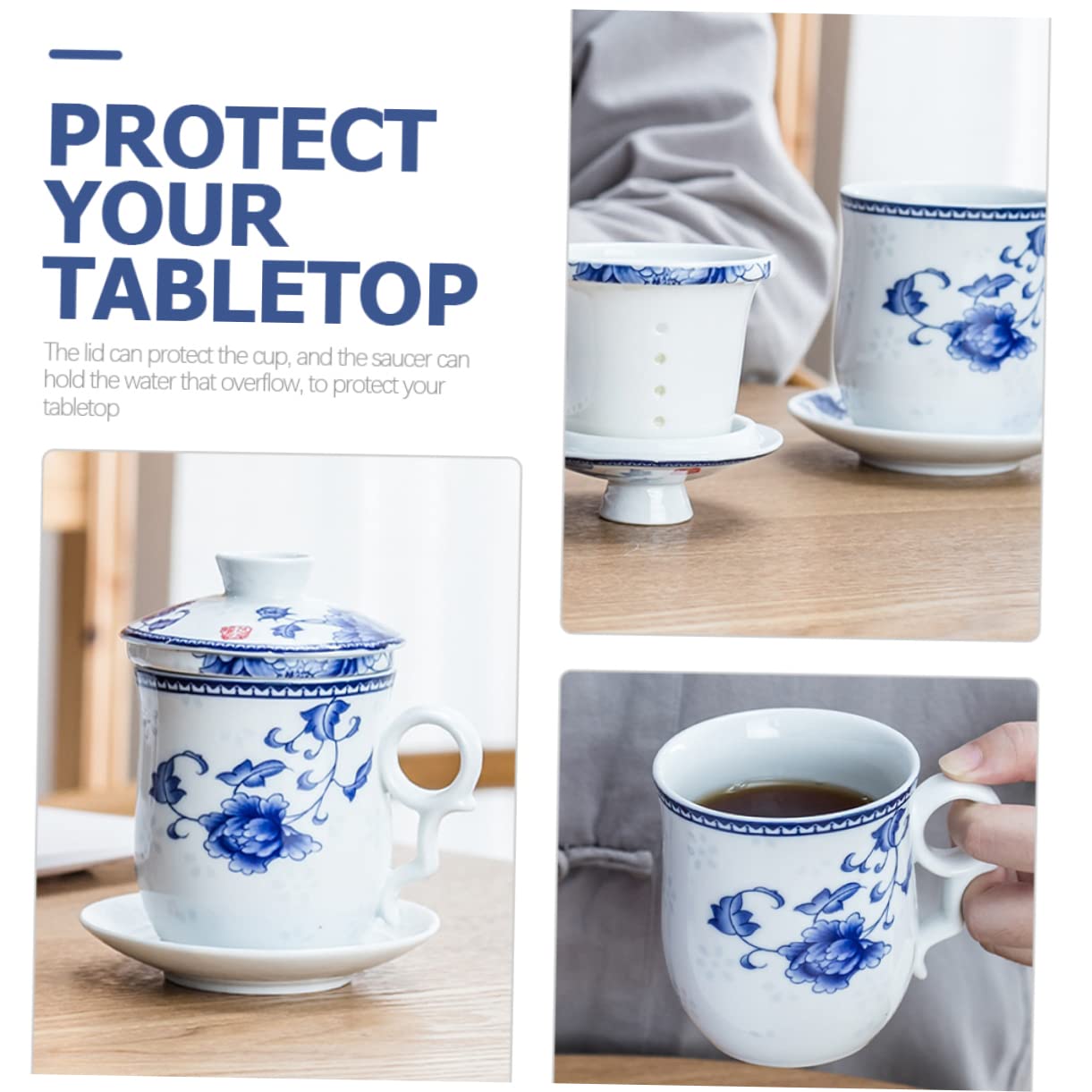 Alipis Taza de Té China Tradicional de Cerámica, Juego de 1 Pieza | Tapa y Platillo, para Hogar y Restaurante, Estilo Chino Clásico, Apta para Leche o Café