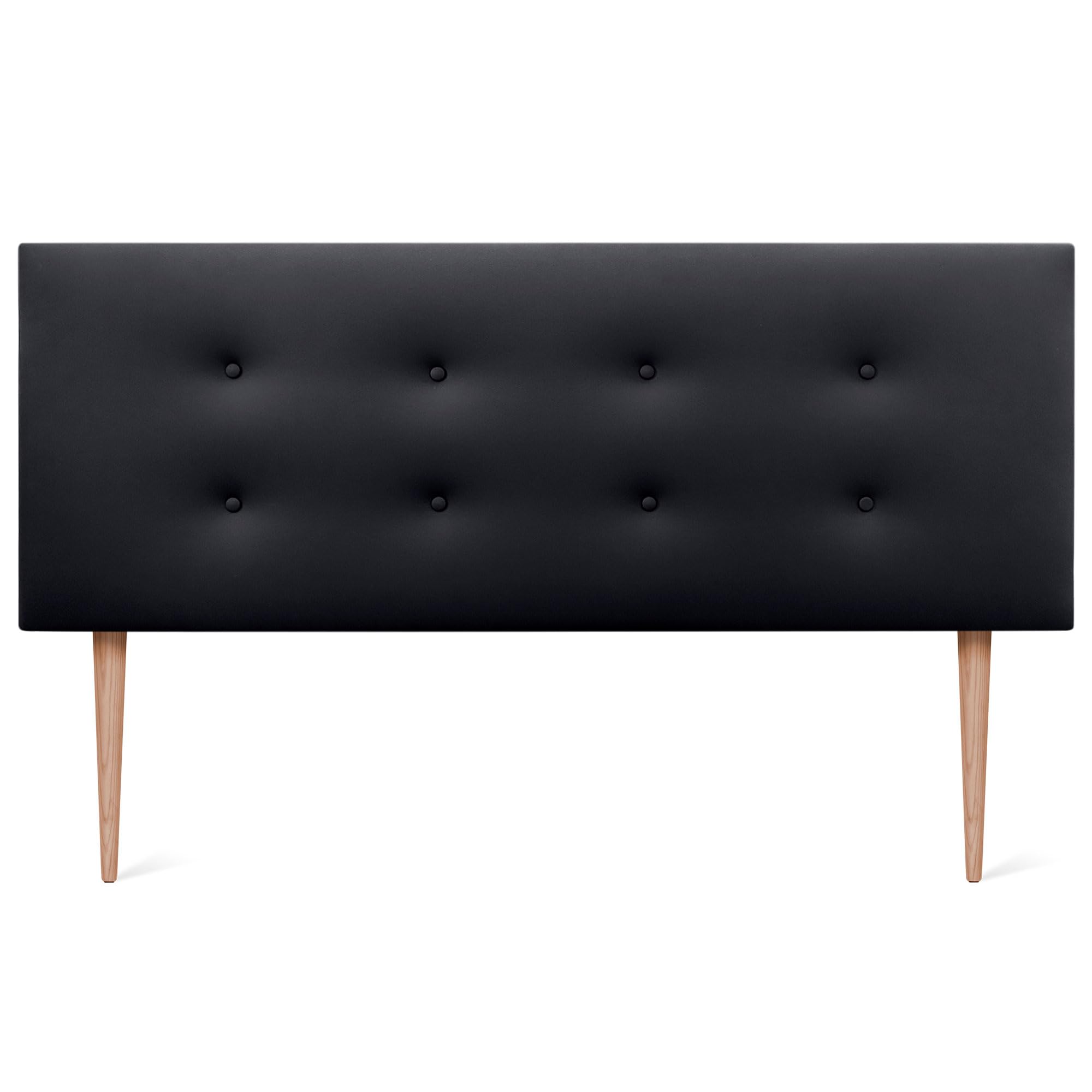 DHOME Tête de lit en Similicuir ou en Tissu AQUALINE Pro avec 2 rangées de Boutons et de Pieds Tête de lit de Luxe rembourrée (160x105cm avec Pieds (Lits 150/160), Similicuir Noir)
