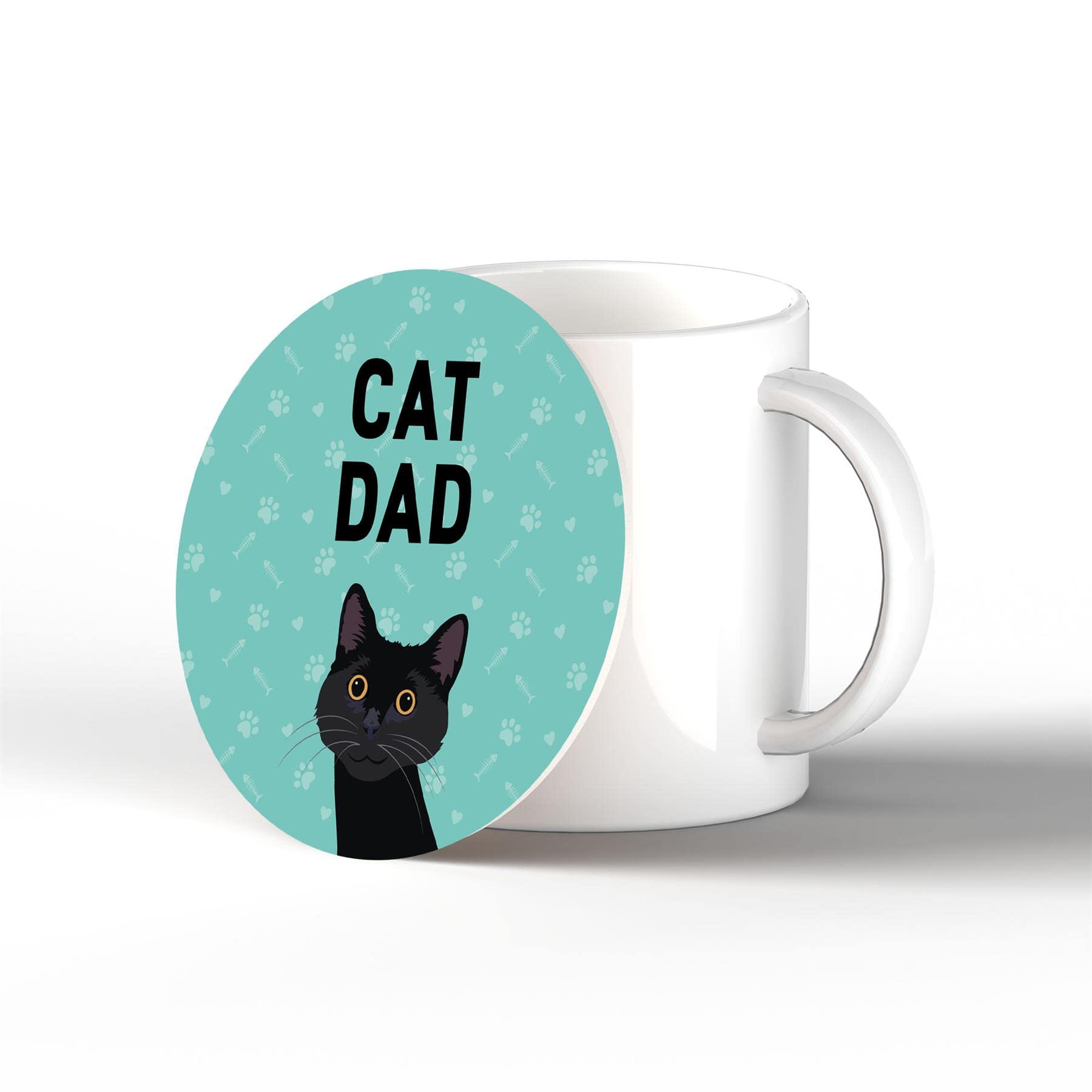 Global Designs Black Cat Dad Kate Pearson Illustration Ceramic Circle Coaster Cat Themed Gift