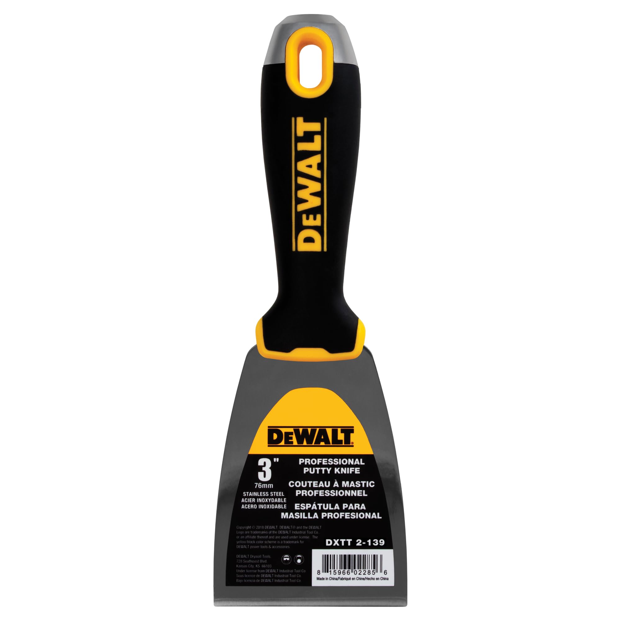 DEWALT3" Putty Knife | Stainless Steel w/Soft Grip Handle | DXTT-2-139