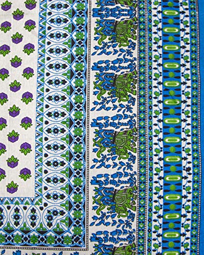 Indian Print Square Cotton Tablecloth 60" X 60" Cerulean Blue #TOP2
