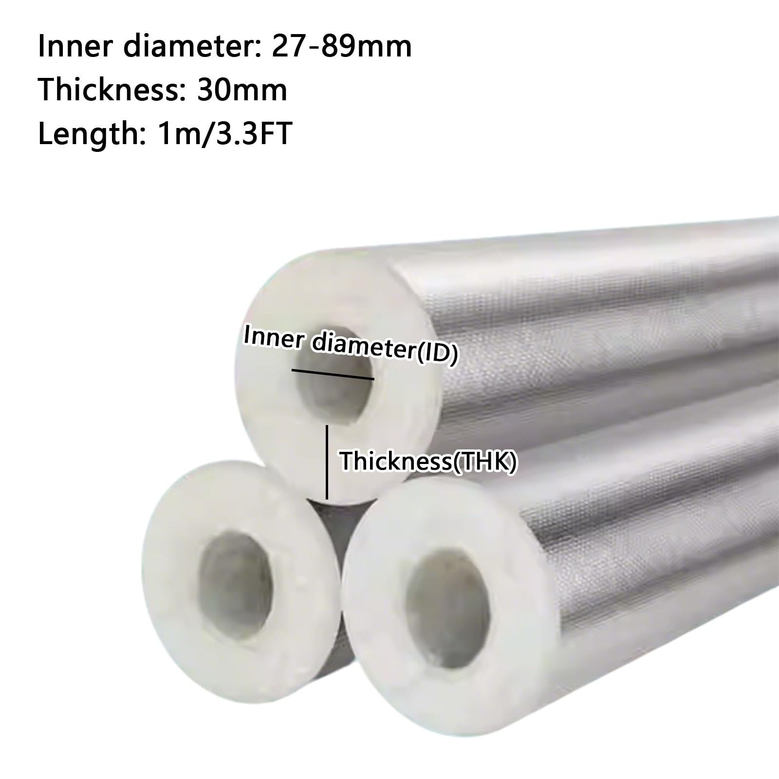 6 Piezas Aislamiento de Tuberías for Exteriores, Espuma Aislamiento Térmico for Tuberías de Agua,Papel de Aluminio Coquilla Aislante for Tubos de Agua y Calefacción(76mmID)