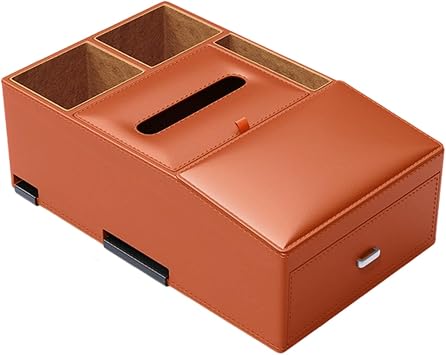 Car Center Console Organizer Box for Ford Taurus SEL Sedan 2010-2019, Leather Armrest Storage Box with Drawer Cup Holders Tissue Box Holder,Orange
