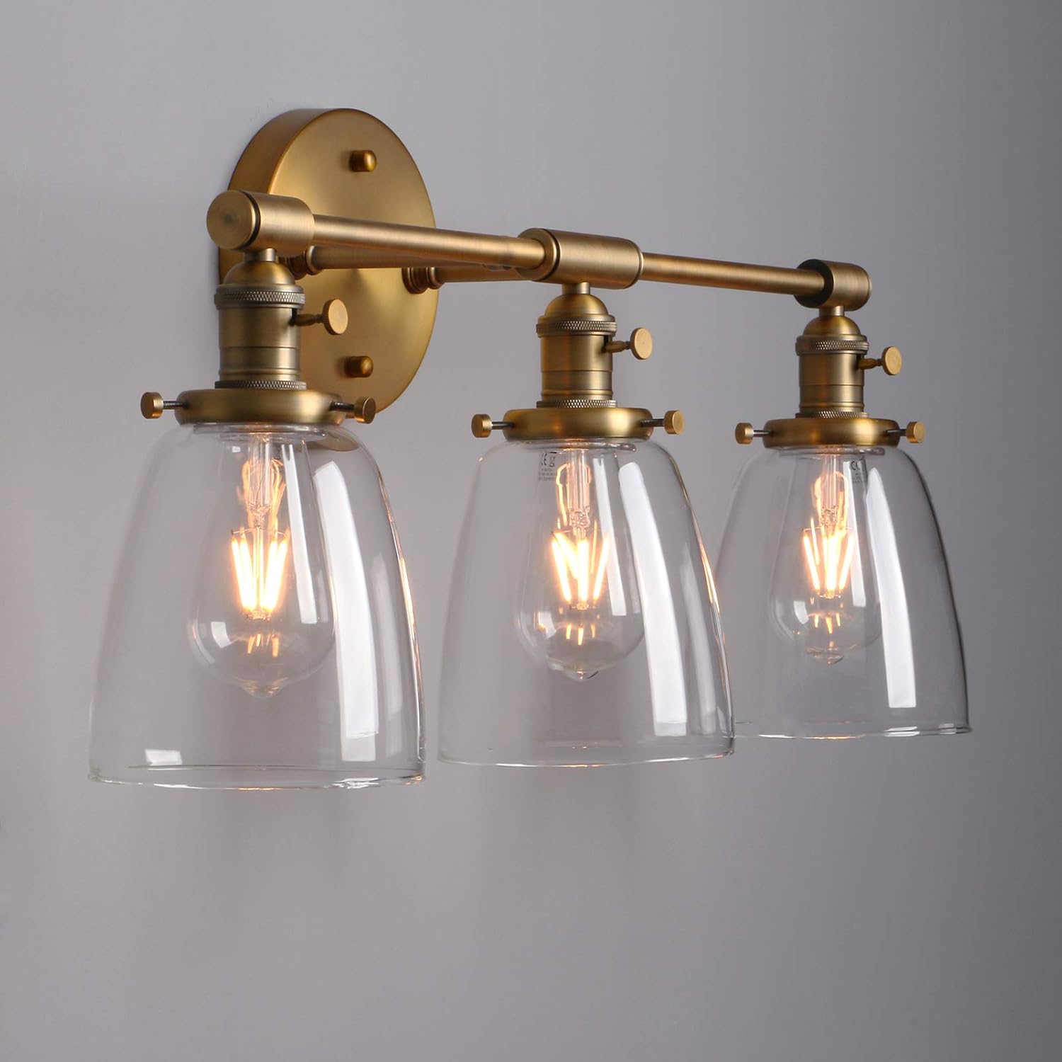 Black Friday - 50% OFF Phansthy Industrial Wall Sconce 3 Light Brushed Nickel Wall Lamp with 5.6 Inches Dome Clear Glass Canopy (Brushed)