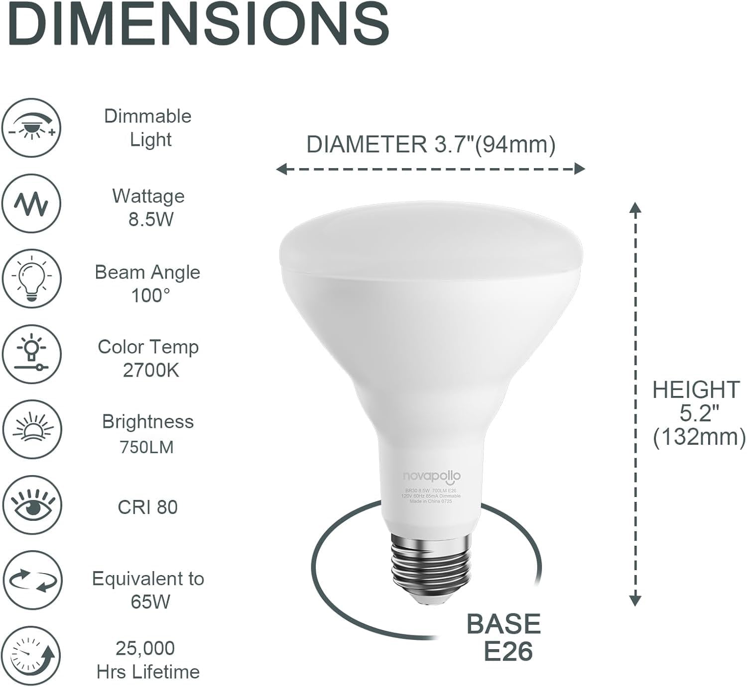 BR30 LED Bulb, Dimmable Flood Lights Indoor CRI80 8.5W Equivalent 65W 2700K Soft White 700 Lumens, 25000 Lifetime Hours Recessed Light Bulbs, E26 Base LED Can Light Bulbs, 12 Pack