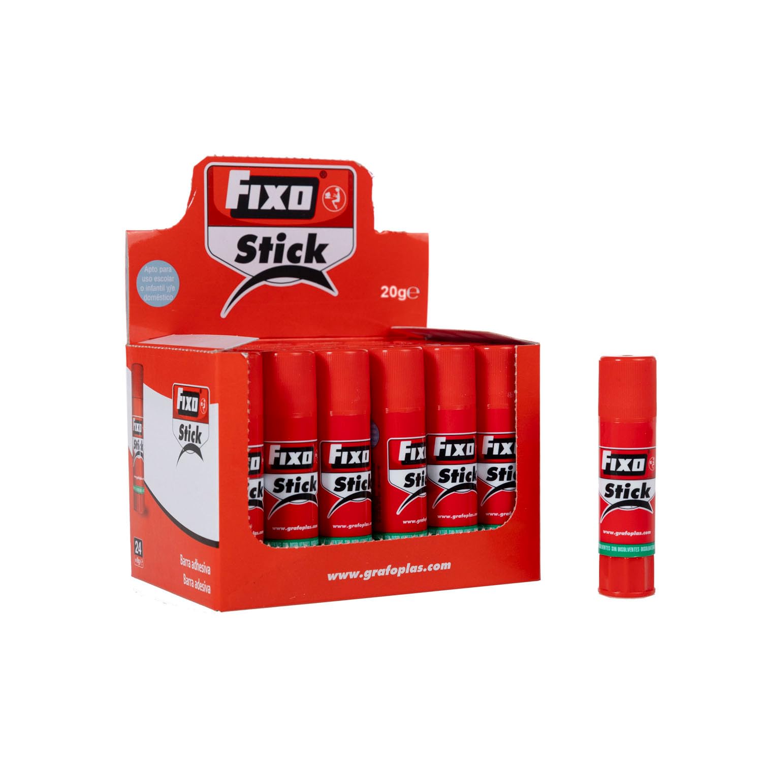Fixo Stick | Pack 24 Pegamentos Barra Escolar 20g | Apto para Uso Infantil | Sin Disolventes | Lavable | Material Escolar Perfecto Para Usar en Manualidades Niños, Proyectos de Ciencias, Maquetas