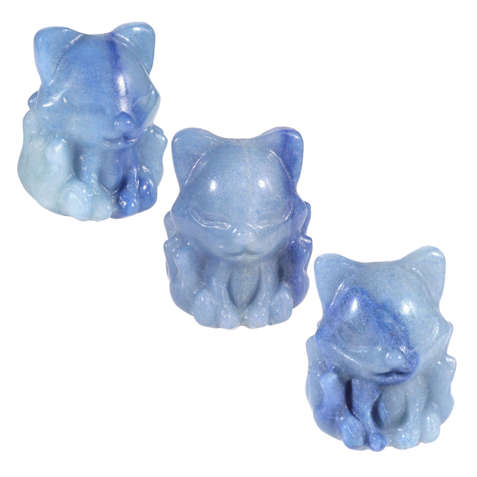 Nupuyai 2pcs Fox Mini Blue Aventurine Crystal Stone Statue Carved Animal Figure - Image 3