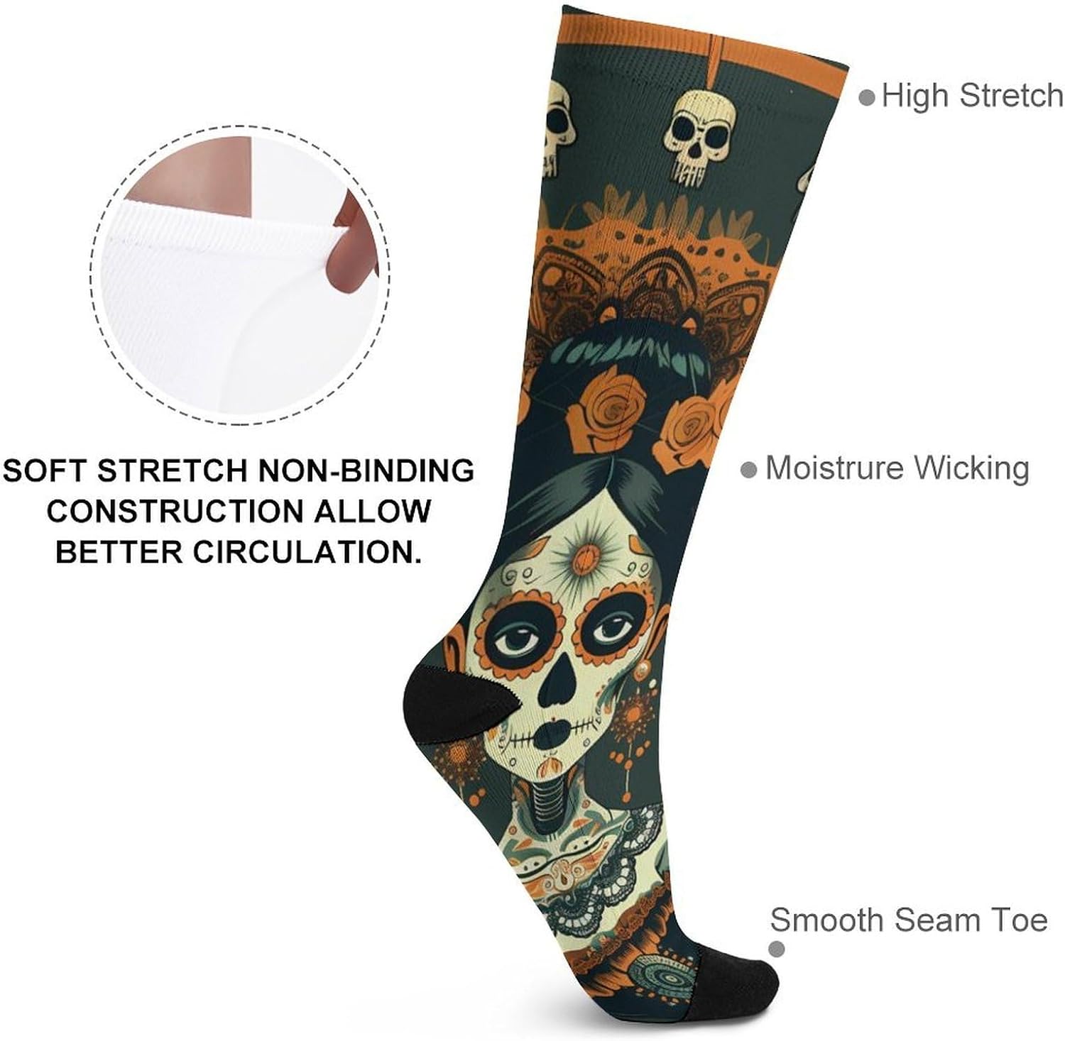 Dia De Los Muertos Marionettes Knee High Socks Athletic Long Stockings Sport Casual Crew Tube Sock Boot 46cm