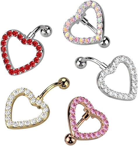 Miniatura 4 de Dynamique Anillo de ombligo de acero quirúrgico 316L pavimentado con gema de corazón (se vende por pieza)