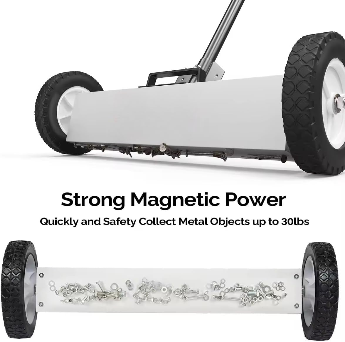 LEADZM 18-Inch Rolling Magnetic Pick-Up Sweeper with Wheels, with Quick Release Latch and Adjustable Long Handle, for Nails Needles Screws Collection, Great for Yard Grass Carpet and Concrete Floor